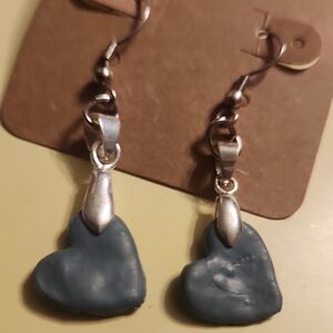 Silver and Blue Heart Earrings